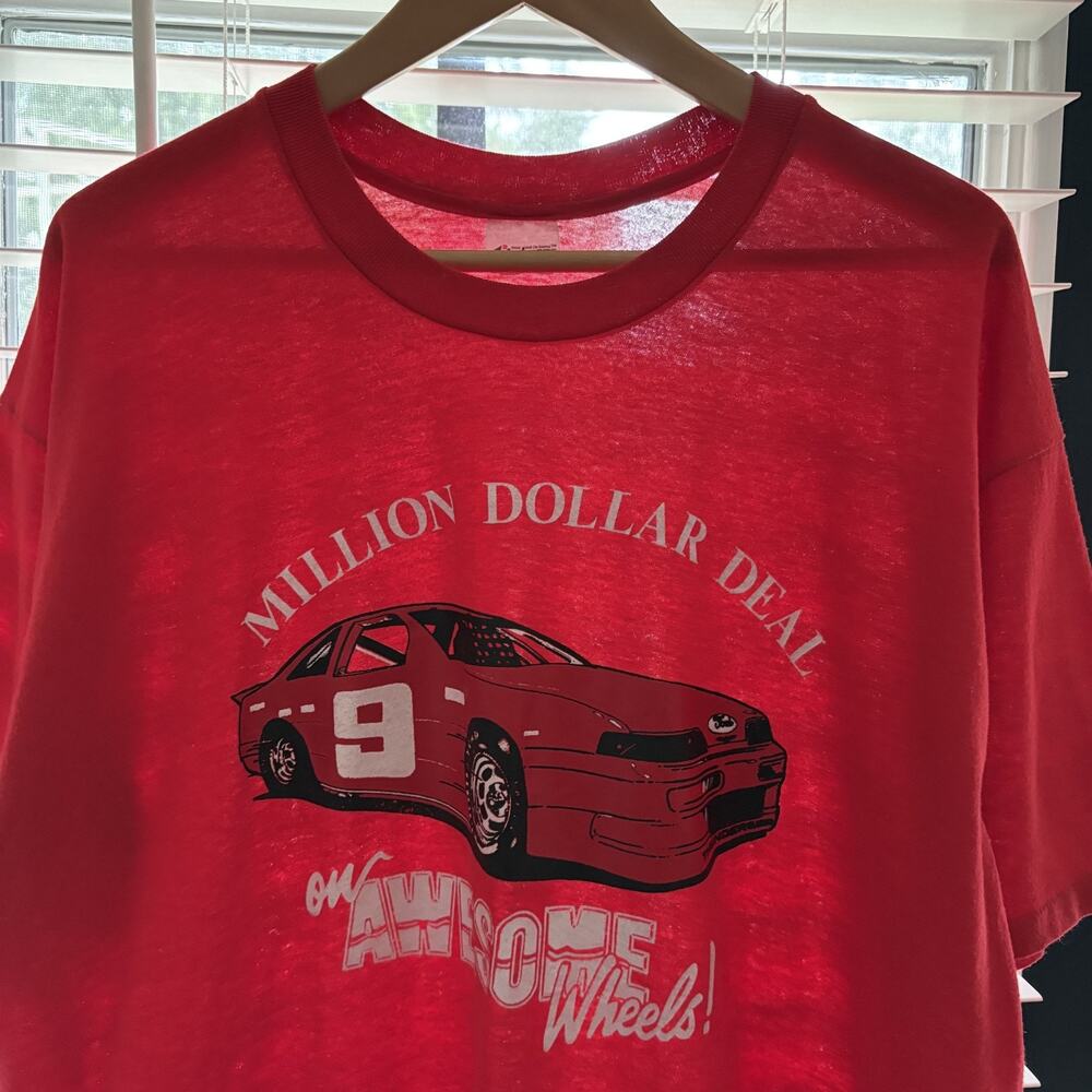 Vintage 1980s Paper Thin Nascar T-Shirt Men's Size XL Red Single Stitched 50/50